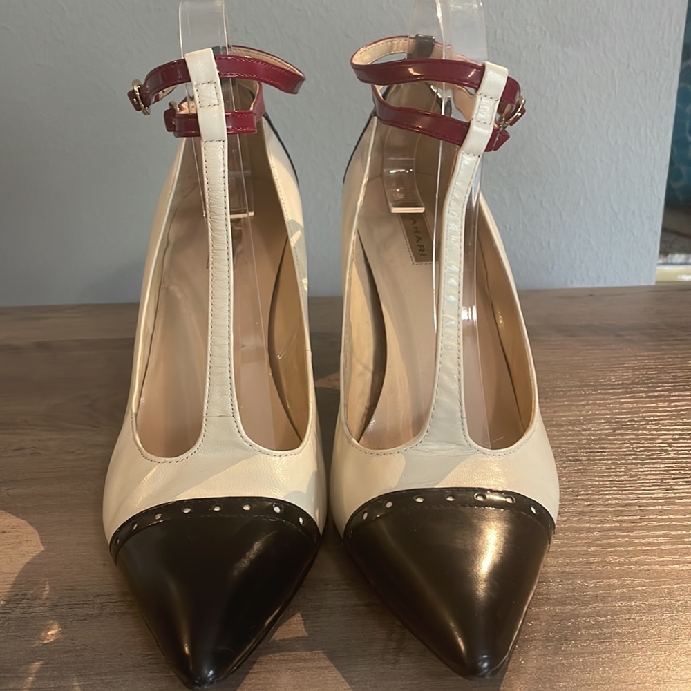 Tahari Brianna Leather T-Strap Heels